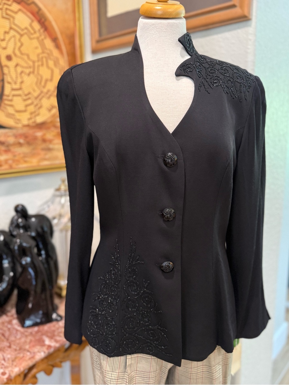 NWT Vintage Amanda Taylor Black Beaded Embroidered Blazer